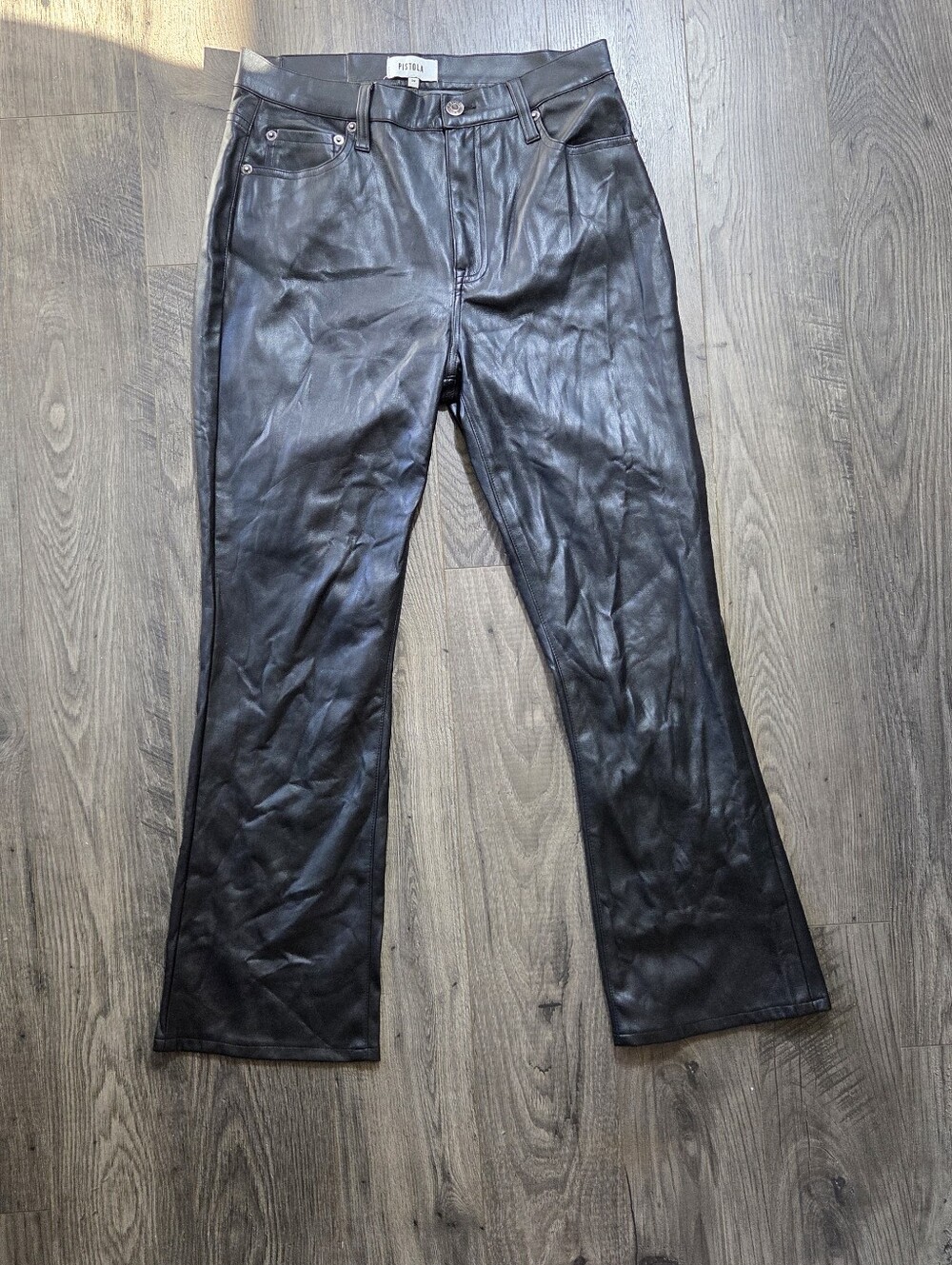 pistola Black Faux-Leather Flare Jeans
